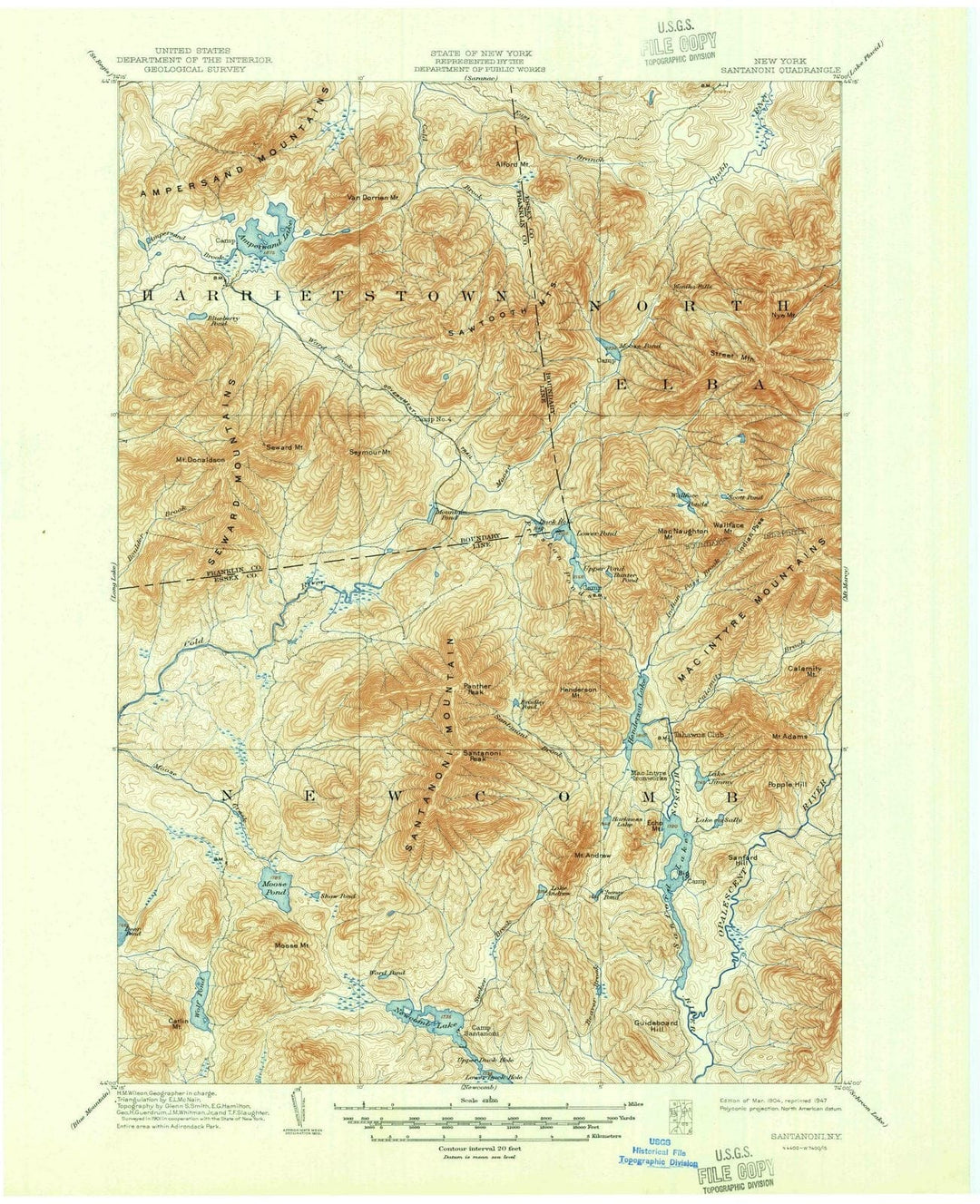1904 Santanoni, NY - New York - USGS Topographic Map