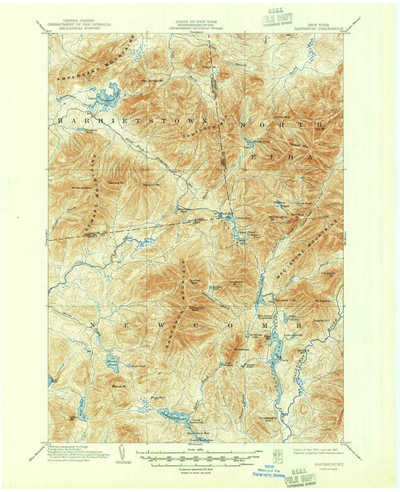 1904 Santanoni, NY - New York - USGS Topographic Map