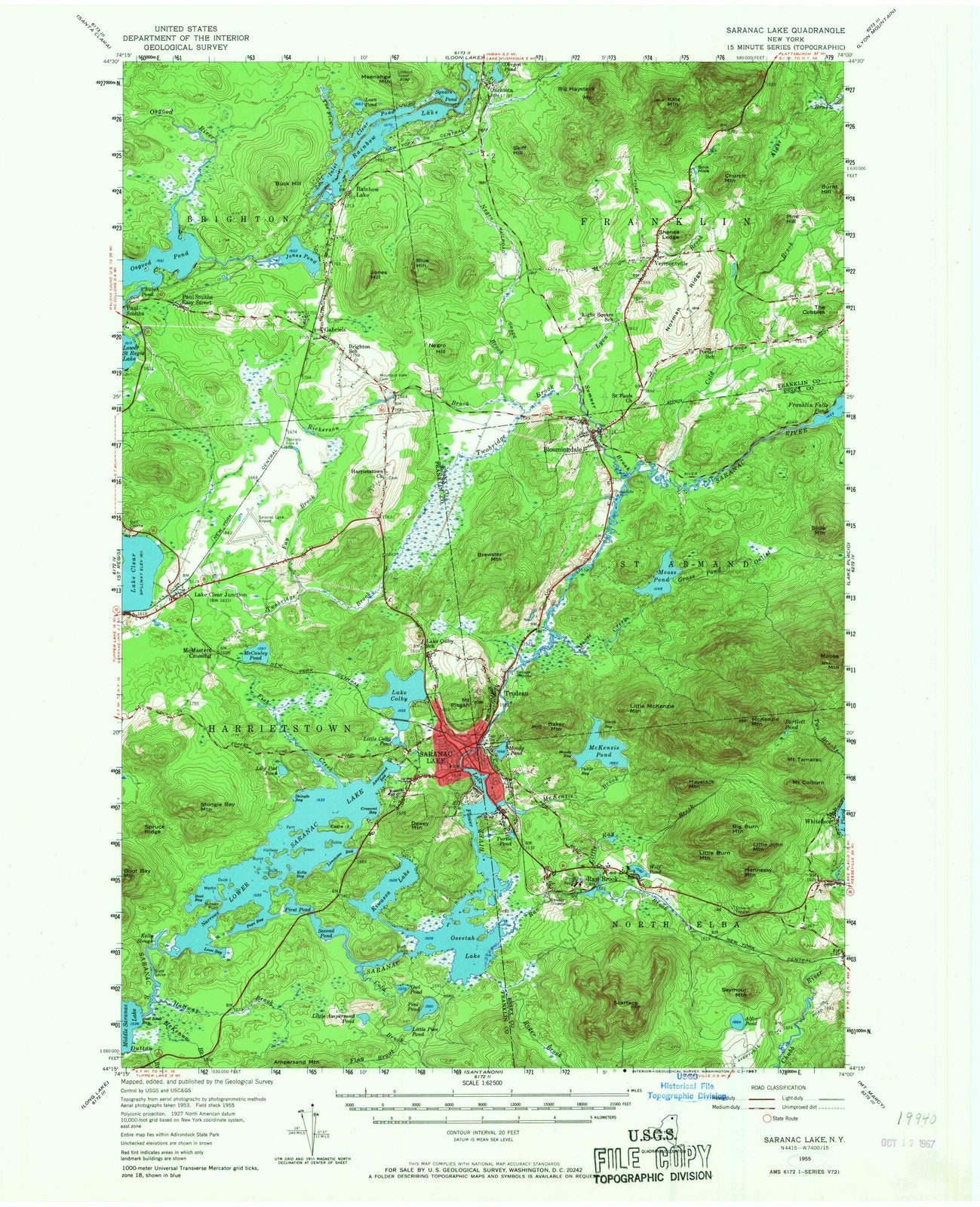 1955 Saranac Lake, NY - New York - USGS Topographic Map