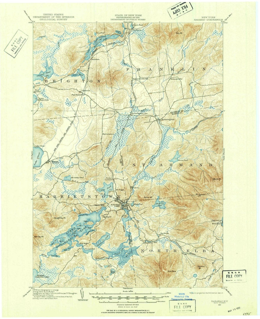 1902 Saranac, NY - New York - USGS Topographic Map