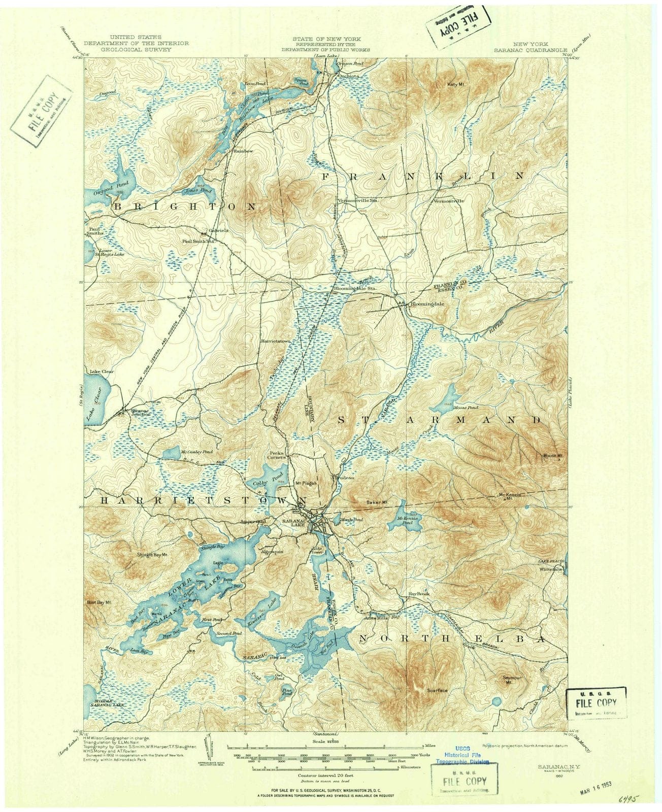1902 Saranac, NY - New York - USGS Topographic Map