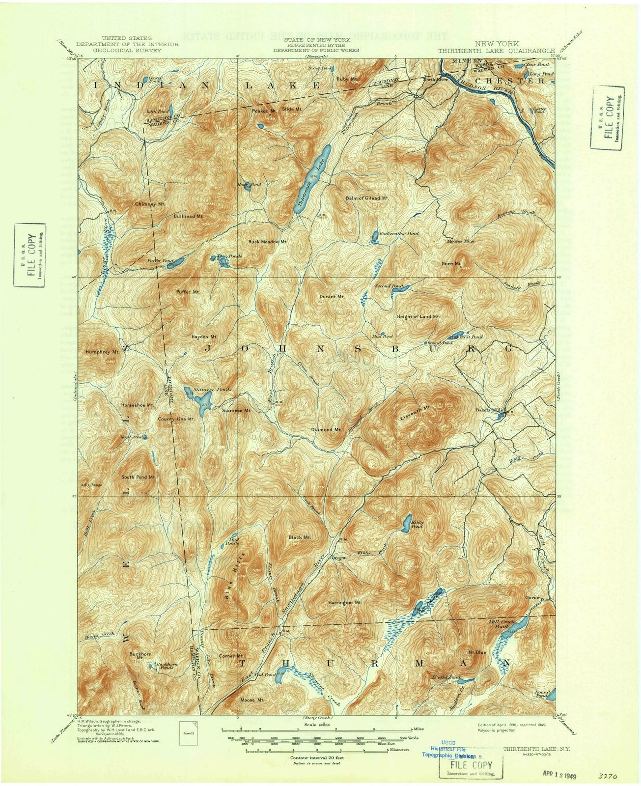 1898 Thirteenth Lake, NY - New York - USGS Topographic Map