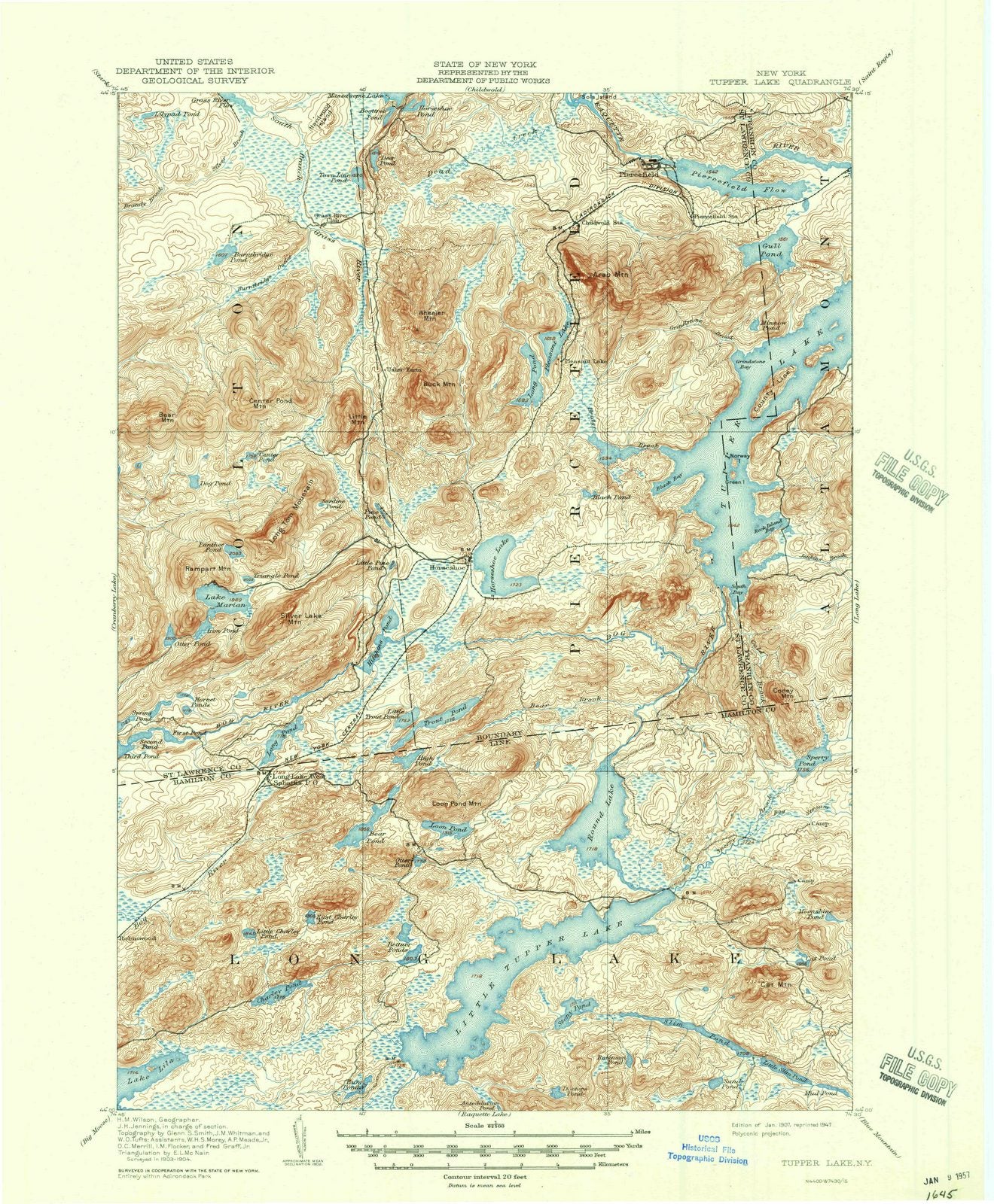 1907 Tupper Lake, NY - New York - USGS Topographic Map
