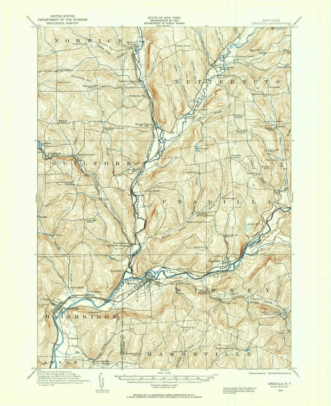 1915 Unadilla, NY - New York - USGS Topographic Map