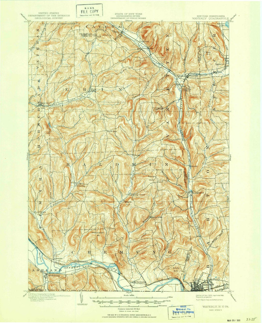 1902 Waverly, NY - New York - USGS Topographic Map