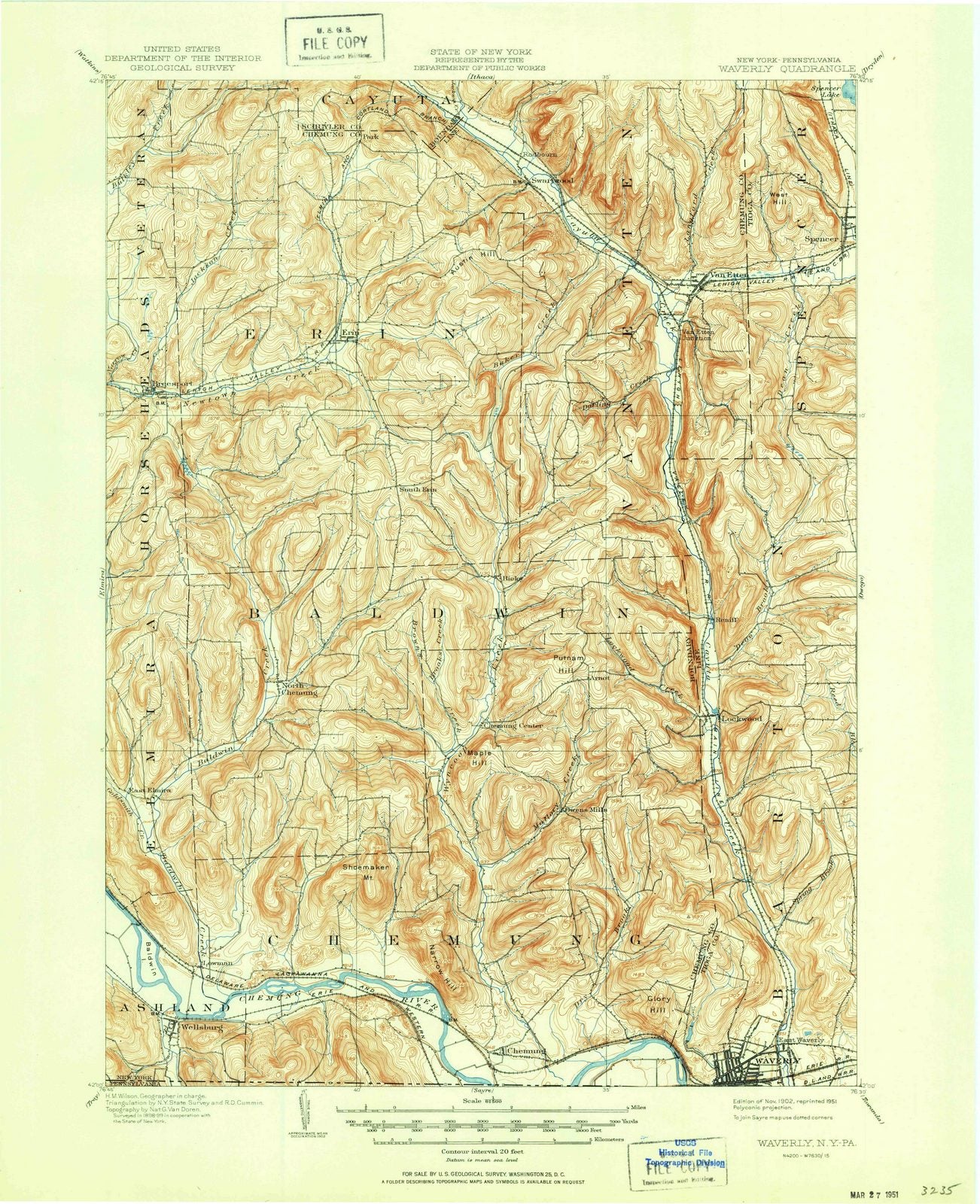 1902 Waverly, NY - New York - USGS Topographic Map