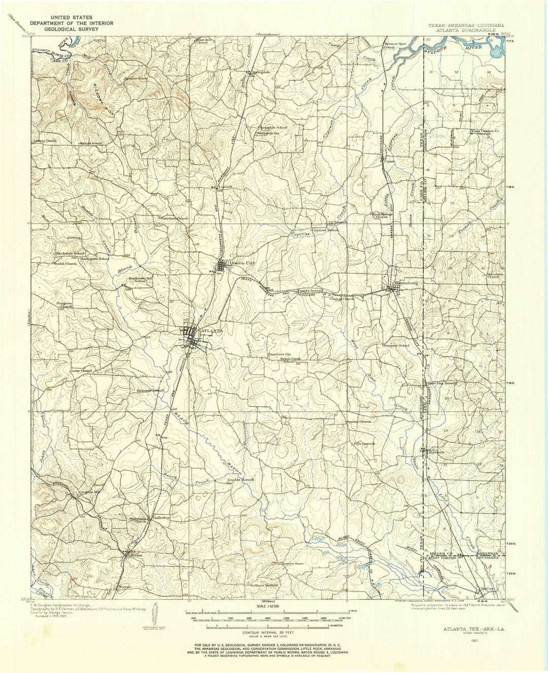 1907 Atlanta, TX - Texas - USGS Topographic Map