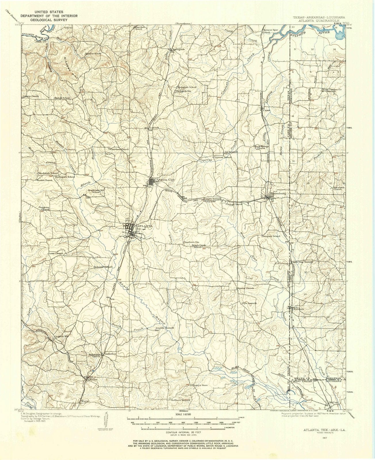 1907 Atlanta, TX - Texas - USGS Topographic Map