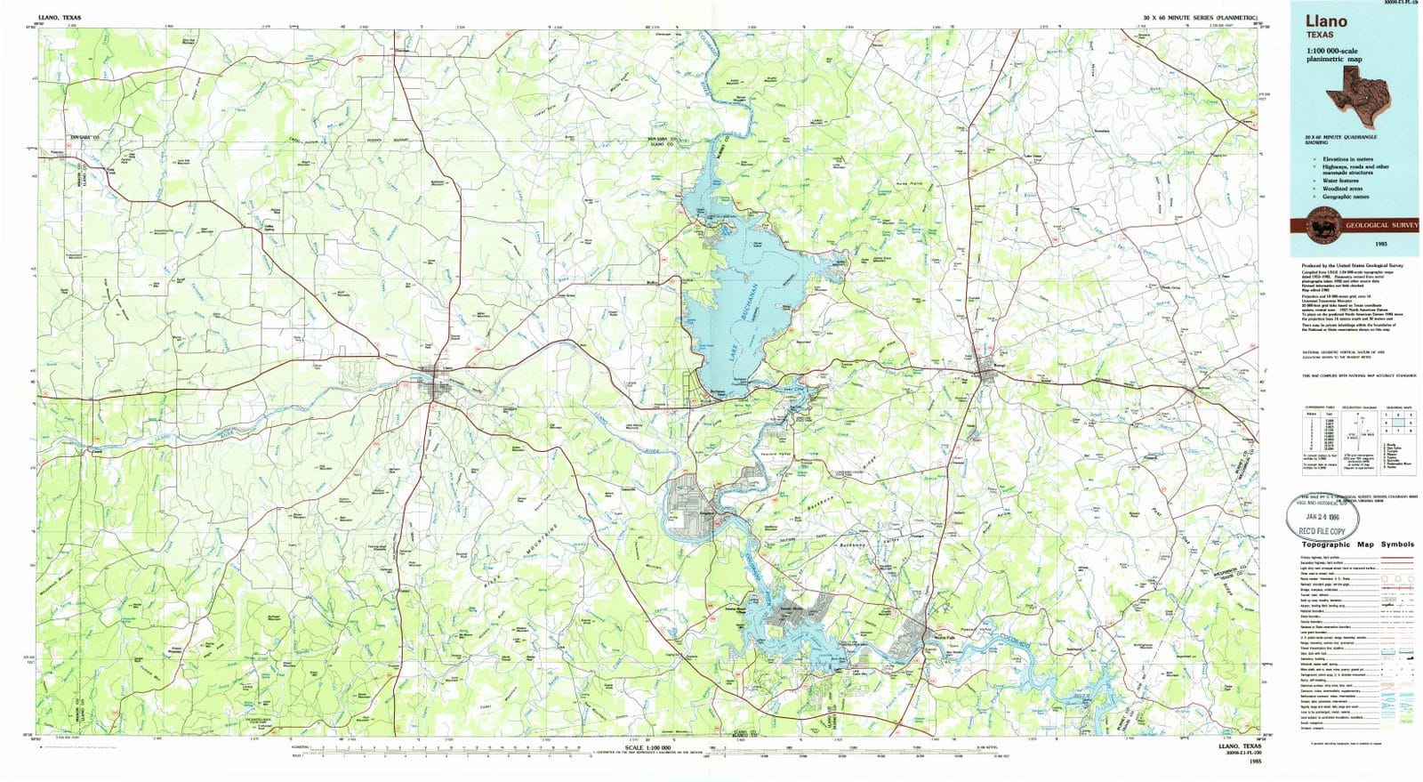 1985 Llano, TX - Texas - USGS Topographic Map