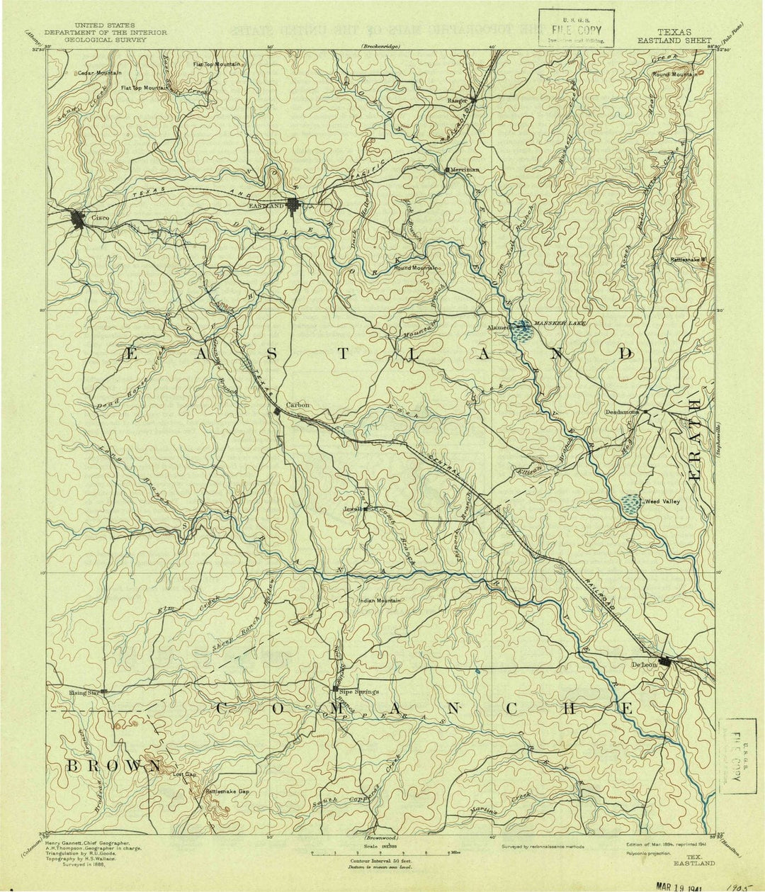 1894 Eastland, TX - Texas - USGS Topographic Map