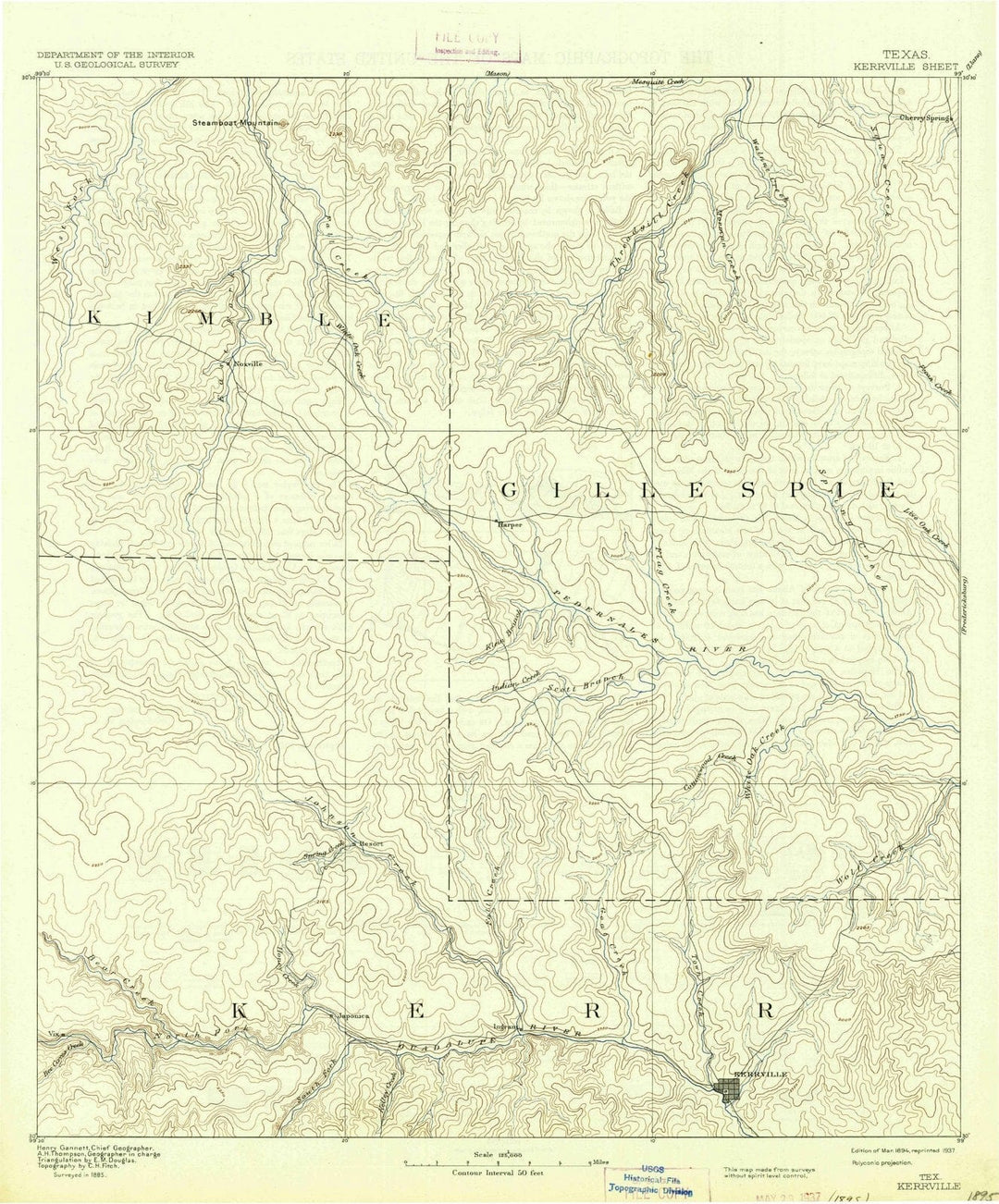 1894 Kerrville, TX - Texas - USGS Topographic Map