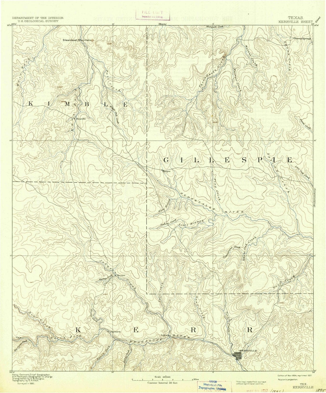 1894 Kerrville, TX - Texas - USGS Topographic Map