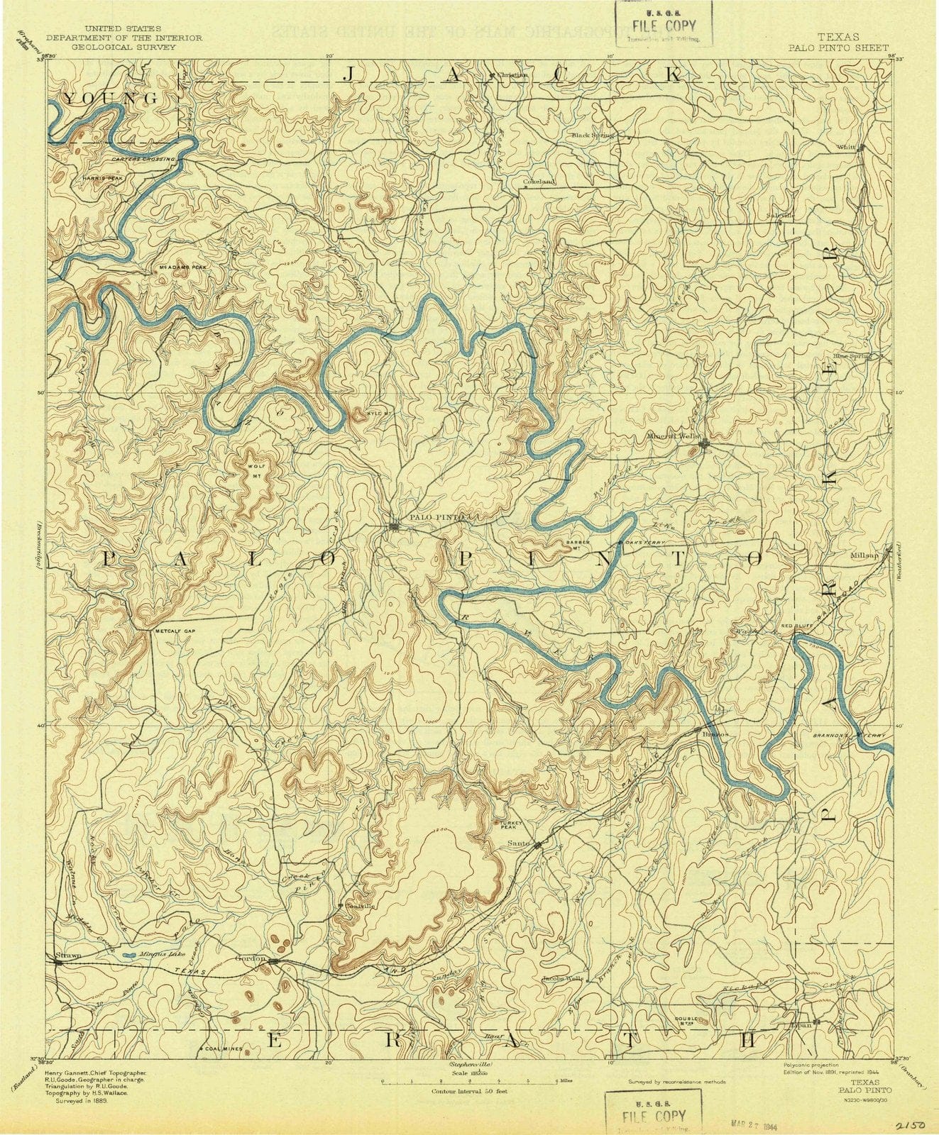 1891 Balance of Palo Pinto County, TX - Texas - USGS Topographic Map