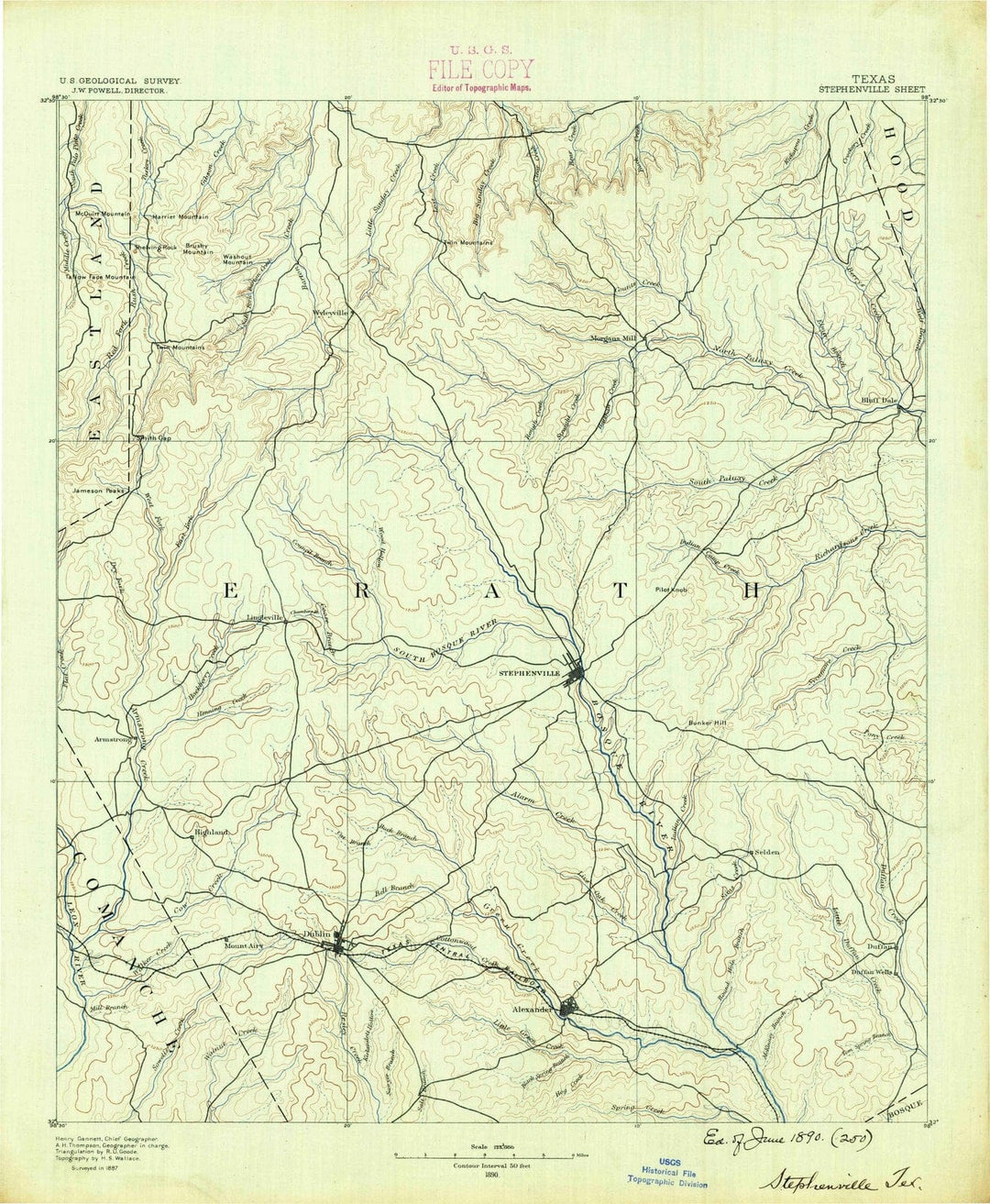 1890 Stephenville, TX - Texas - USGS Topographic Map