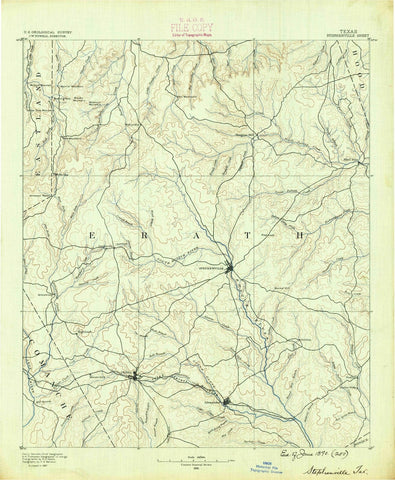1890 Stephenville, TX - Texas - USGS Topographic Map