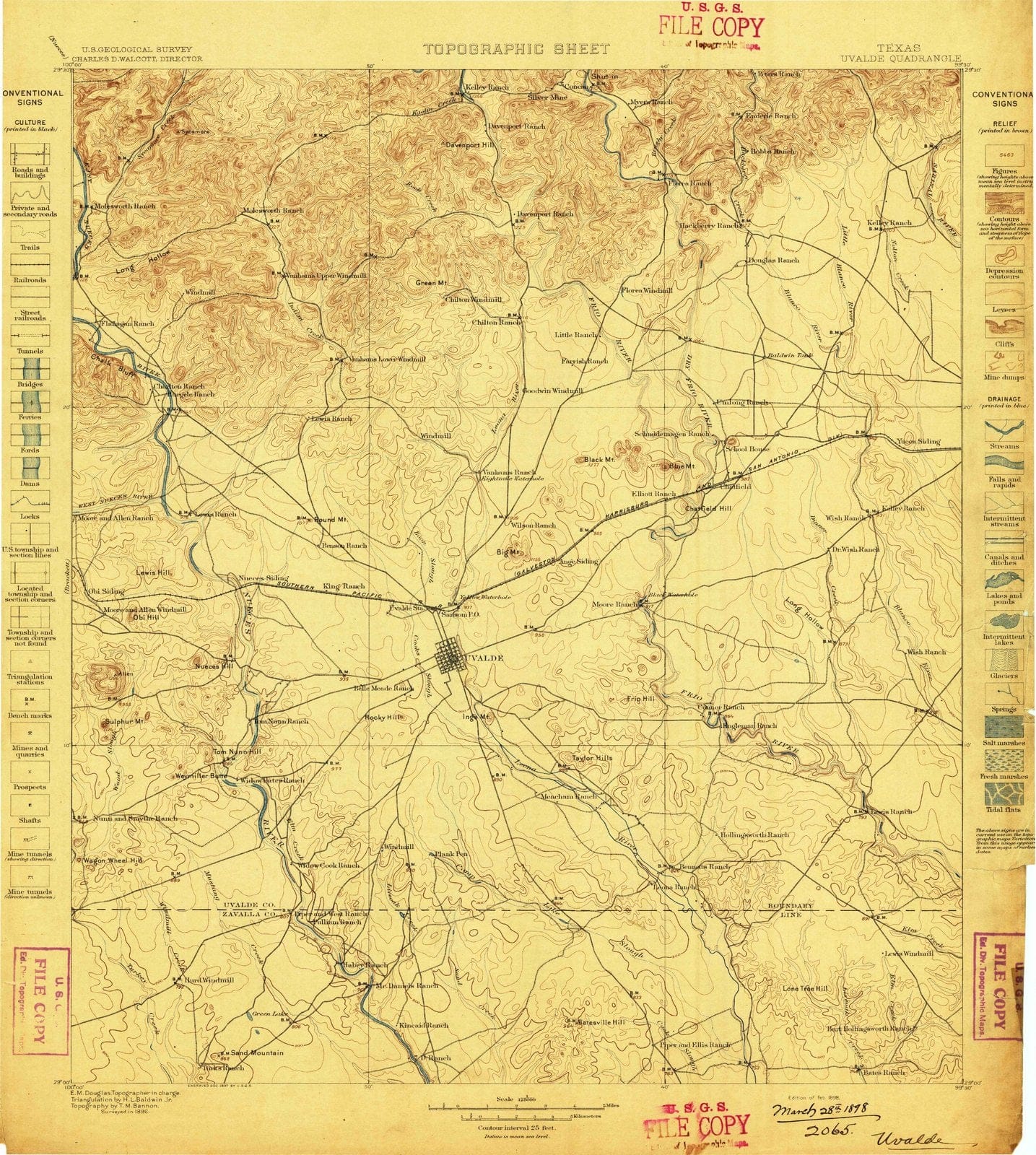 1898 Uvalde, TX - Texas - USGS Topographic Map