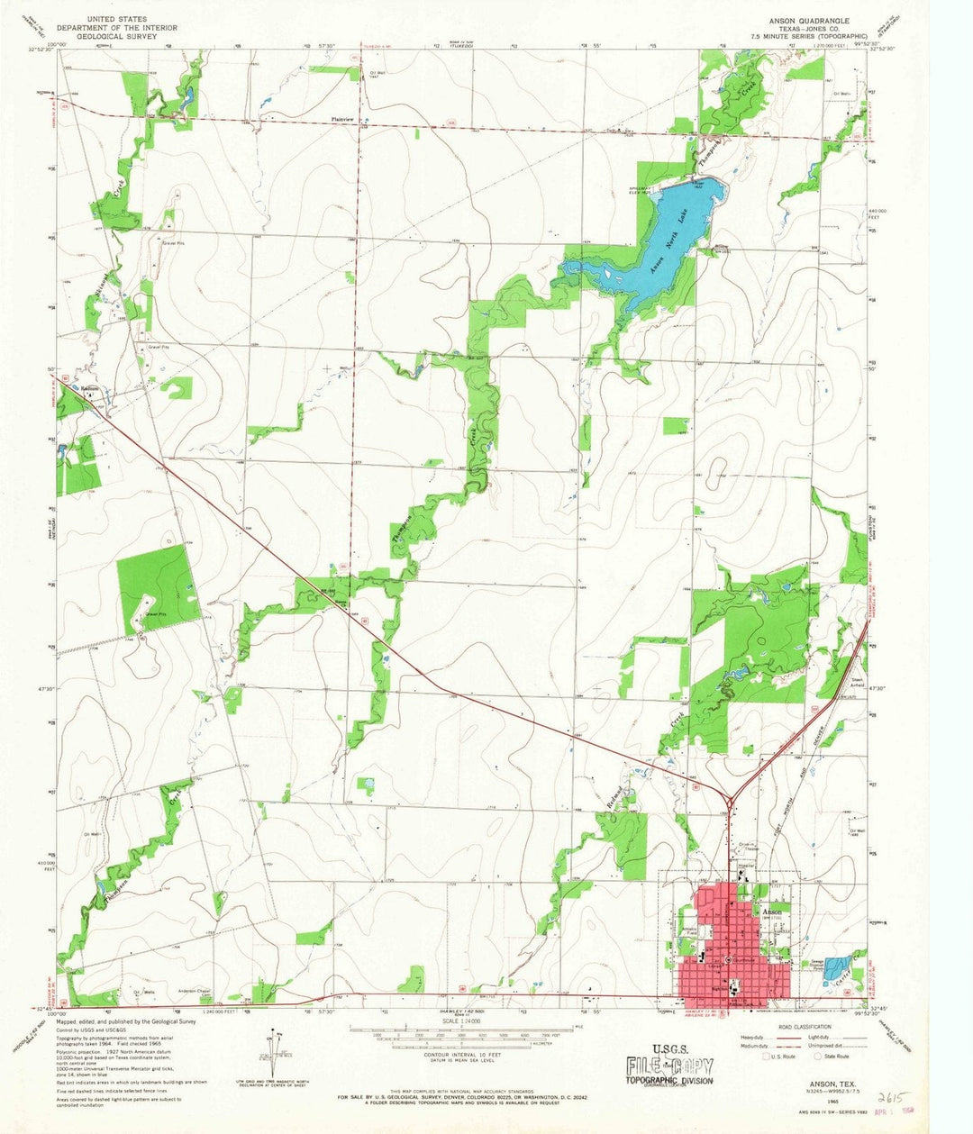 1965 Anson, TX - Texas - USGS Topographic Map