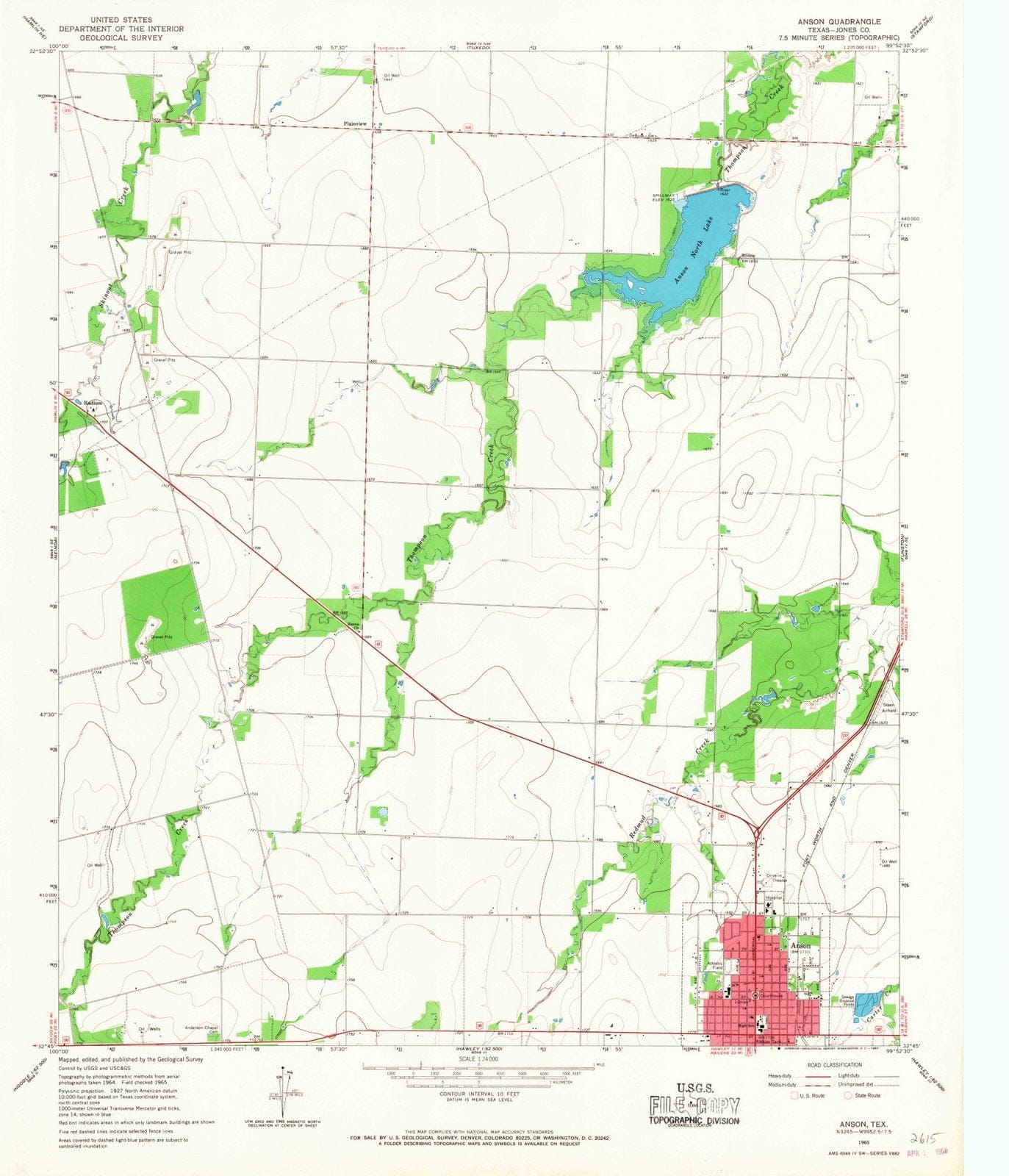 1965 Anson, TX - Texas - USGS Topographic Map