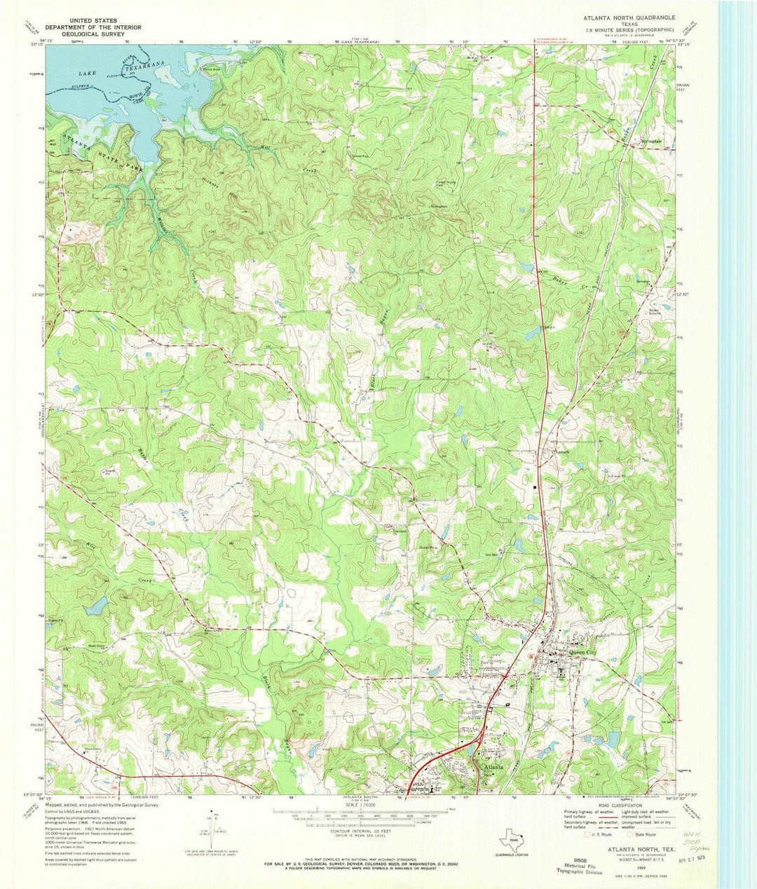 1969 Atlanta North, TX - Texas - USGS Topographic Map