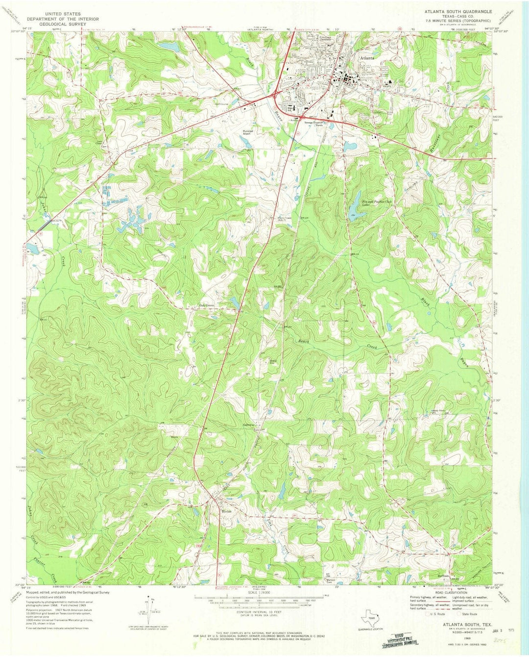1969 Atlanta South, TX - Texas - USGS Topographic Map