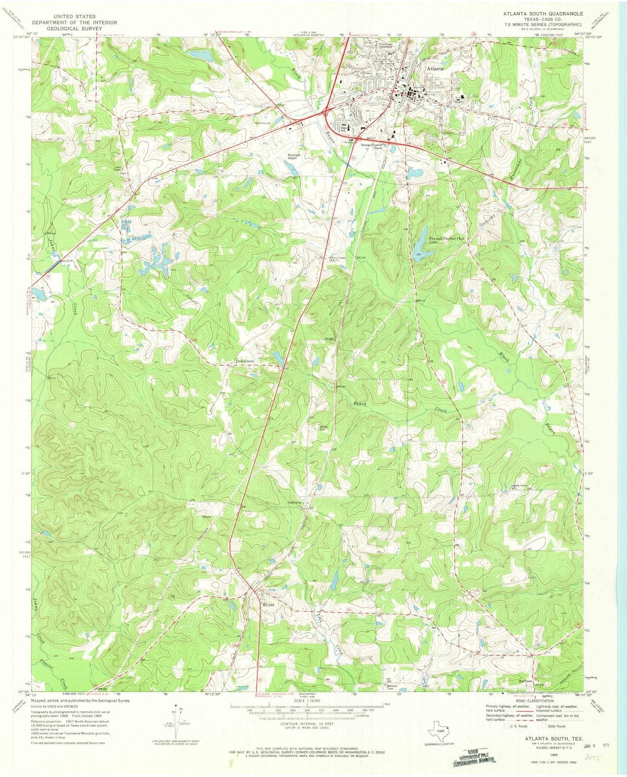 1969 Atlanta South, TX - Texas - USGS Topographic Map