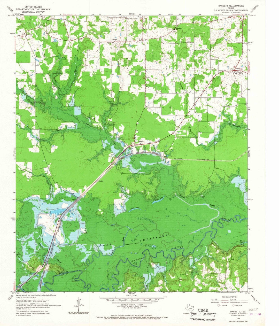 1965 Bassett, TX - Texas - USGS Topographic Map