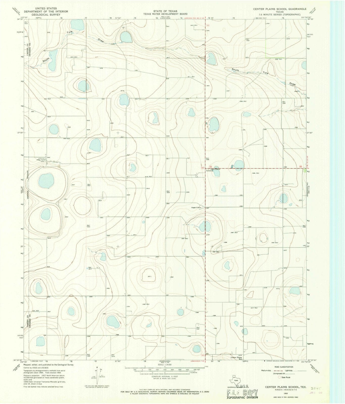 1965 Center Plains School, TX - Texas - USGS Topographic Map