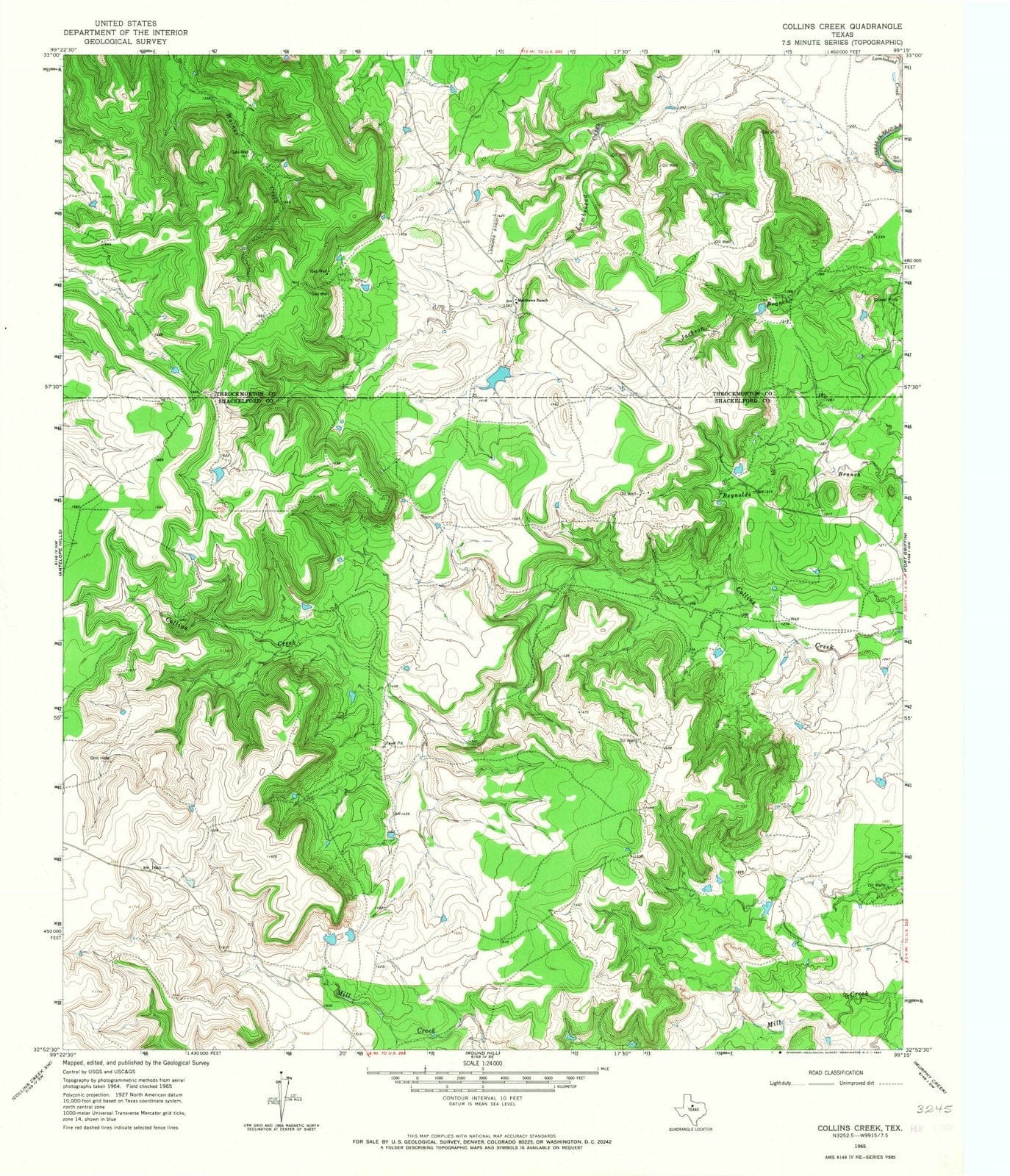 1965 Collins Creek, TX - Texas - USGS Topographic Map v2