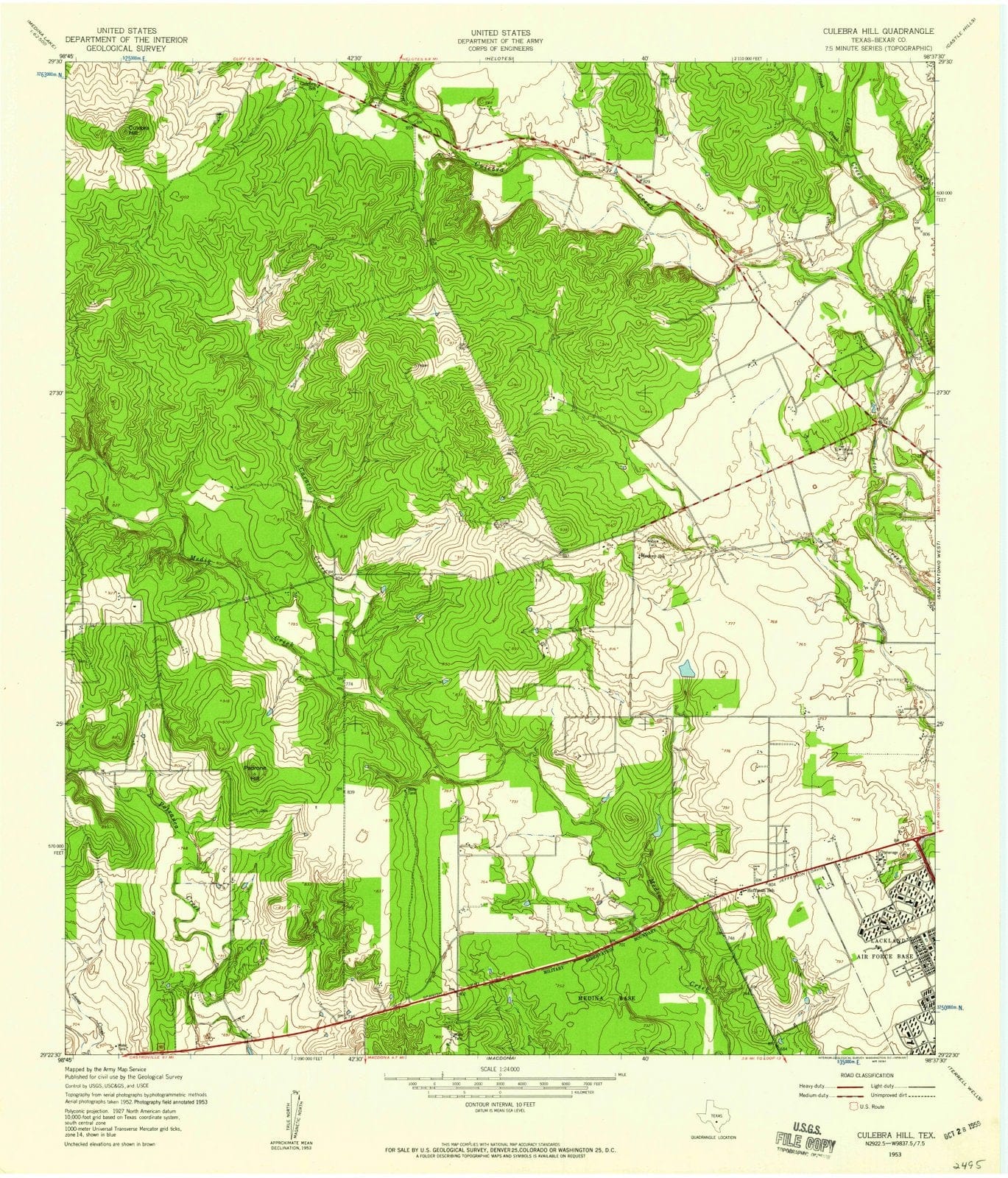 1953 Culebra Hill, TX - Texas - USGS Topographic Map