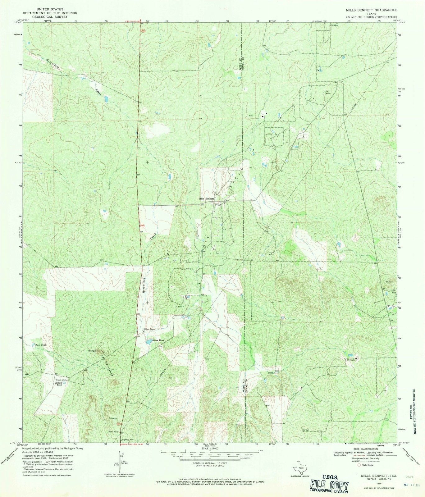 1968 Mills Bennett, TX - Texas - USGS Topographic Map v3