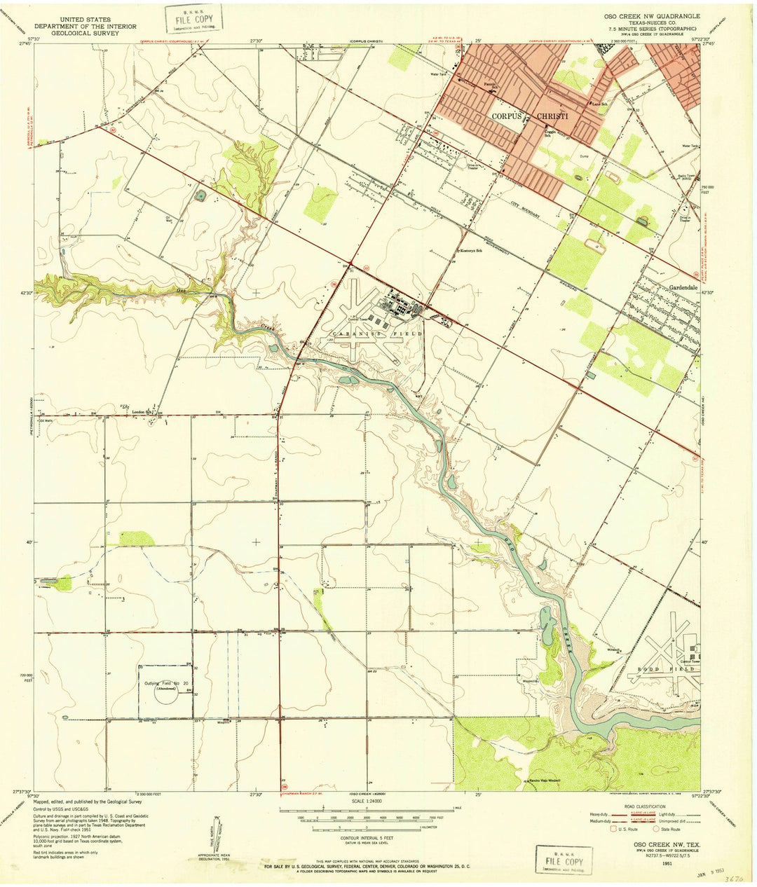 1951 OSO Creek, TX - Texas - USGS Topographic Map v2