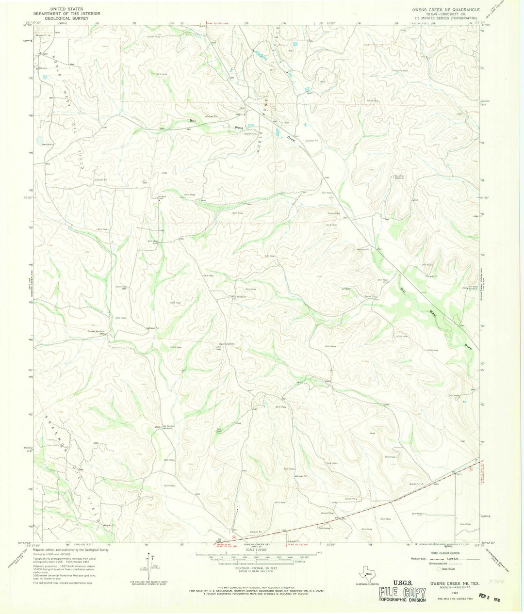1967 Owens Creek, TX - Texas - USGS Topographic Map