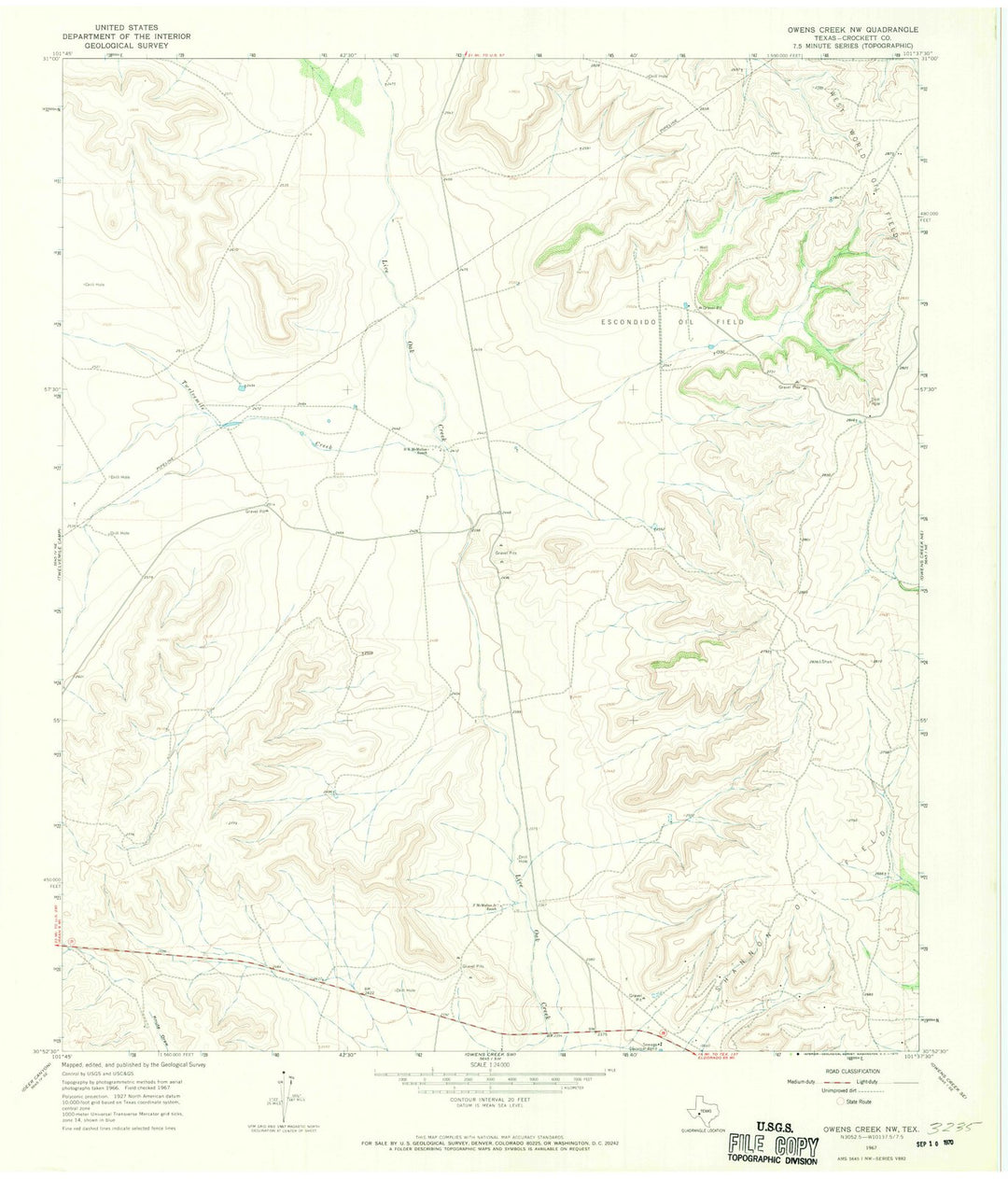 1967 Owens Creek, TX - Texas - USGS Topographic Map v2