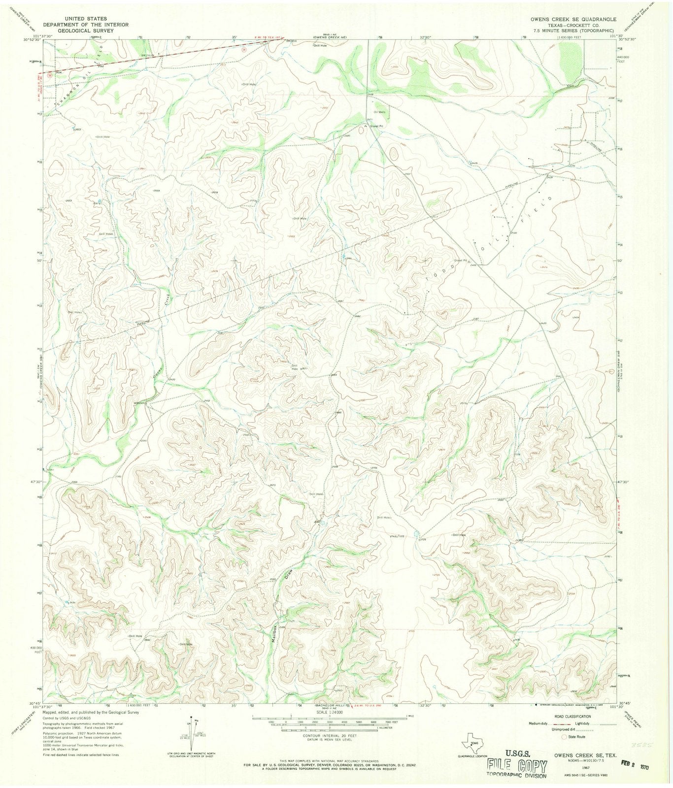 1967 Owens Creek, TX - Texas - USGS Topographic Map v3
