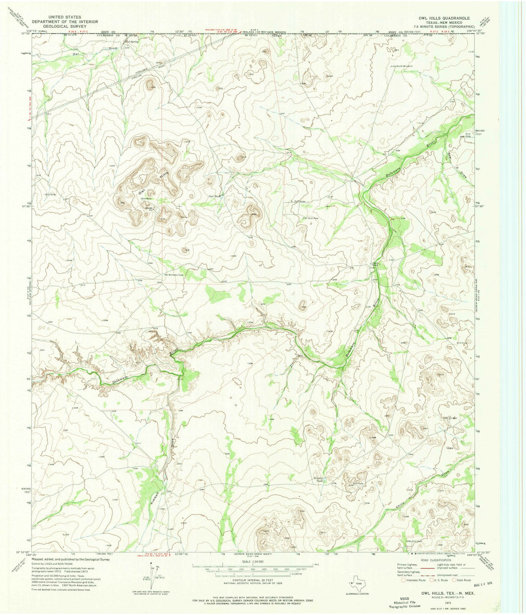 1973 Owl Hills, TX - Texas - USGS Topographic Map
