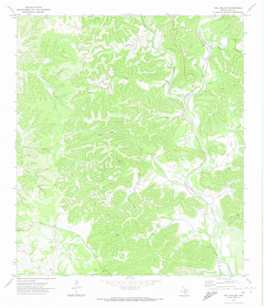 1971 Owl Hollow, TX - Texas - USGS Topographic Map