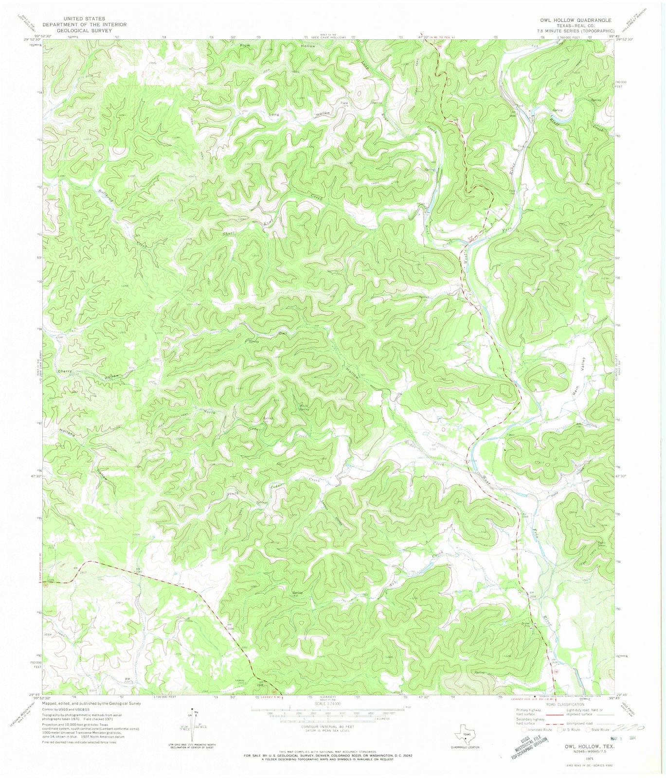 1971 Owl Hollow, TX - Texas - USGS Topographic Map
