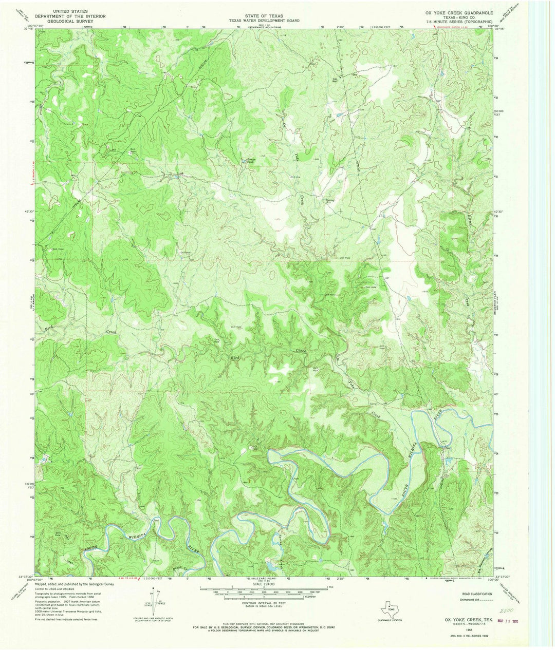 1966 Ox Yoke Creek, TX - Texas - USGS Topographic Map