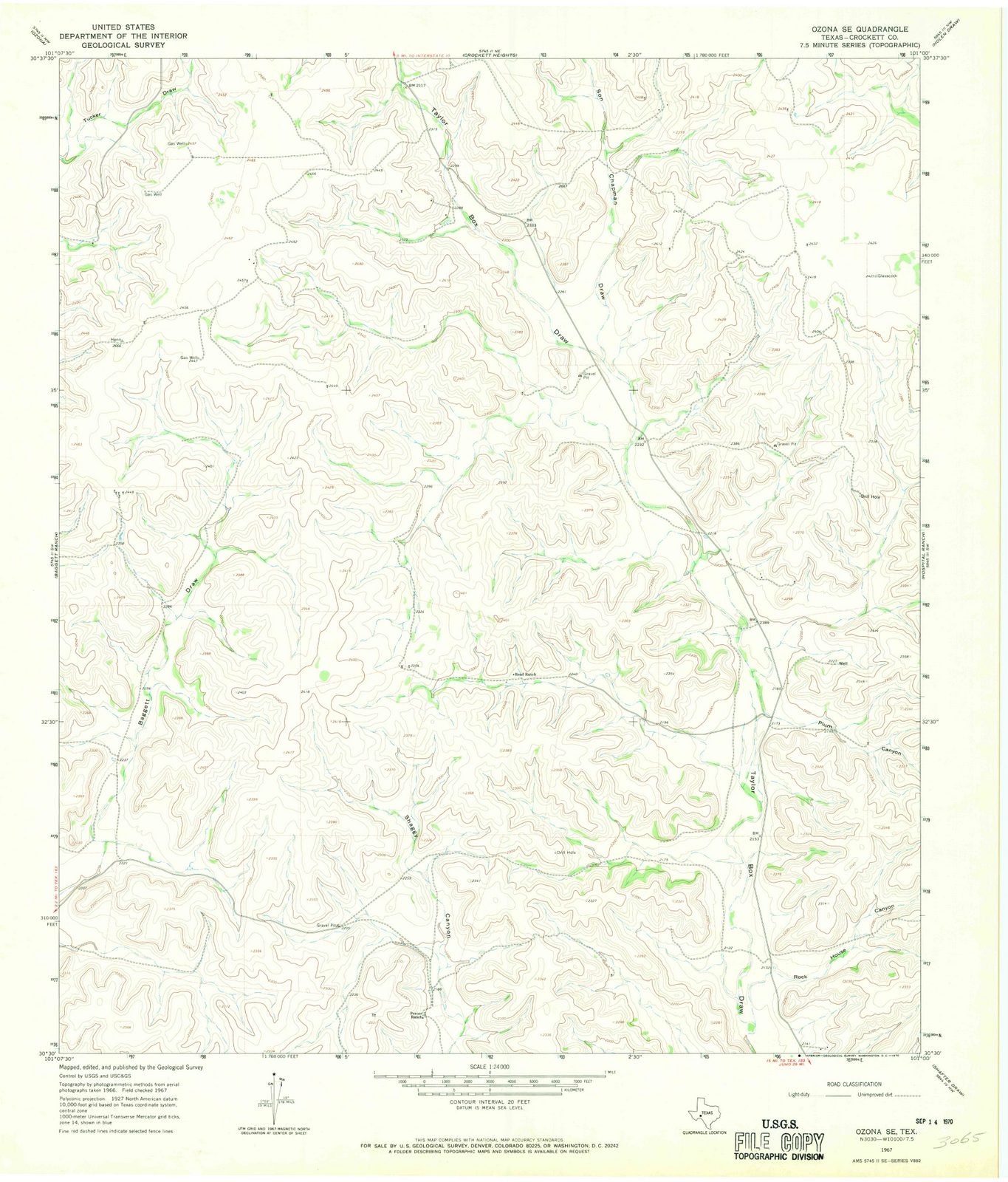 1967 Ozona, TX - Texas - USGS Topographic Map