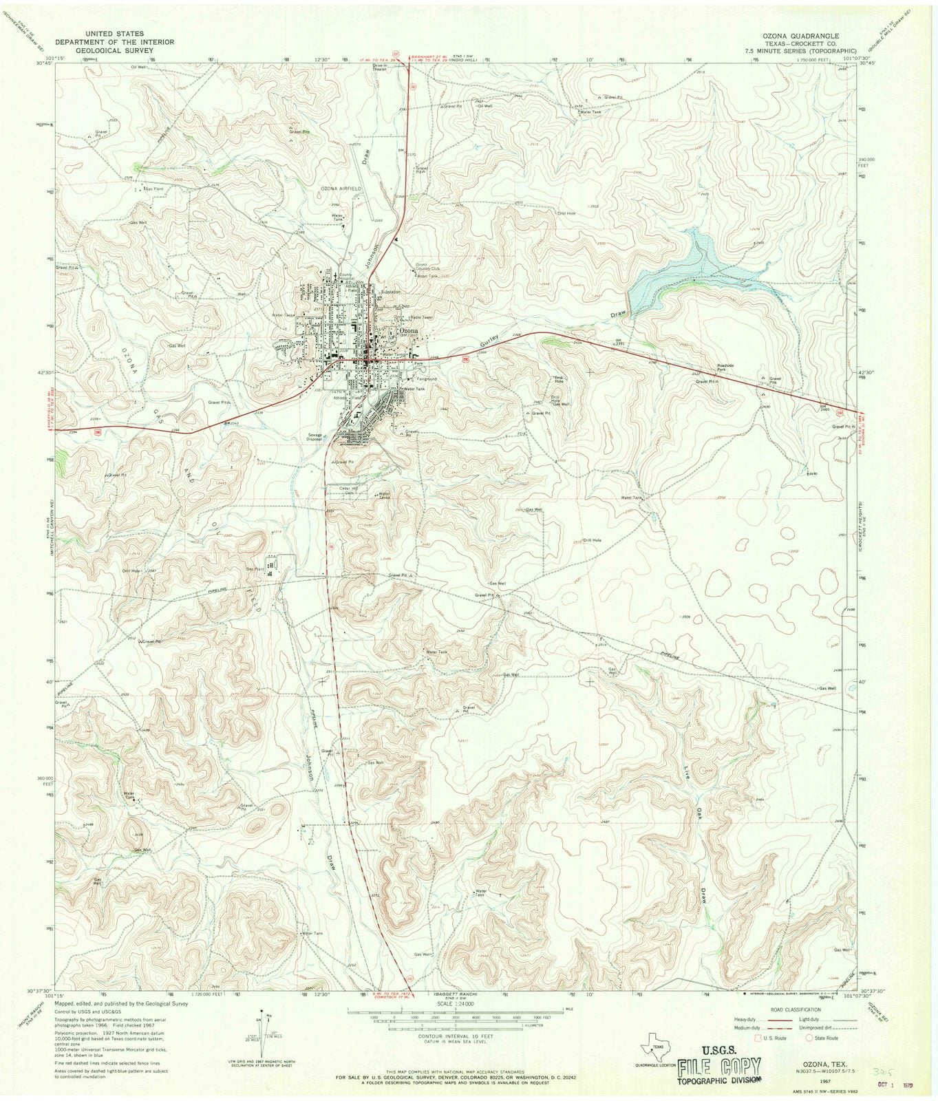 1967 Ozona, TX - Texas - USGS Topographic Map v2