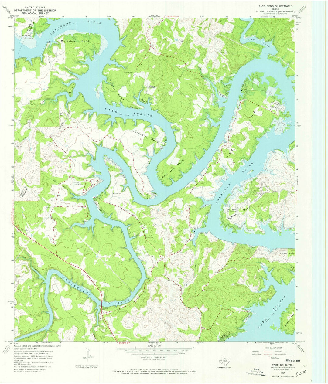 1967 Pace Bend, TX - Texas - USGS Topographic Map