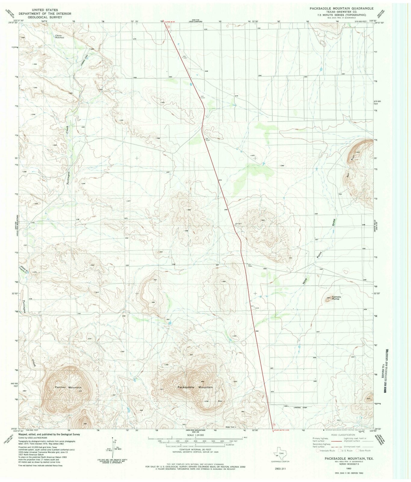 1983 Packsaddle Mountain, TX - Texas - USGS Topographic Map