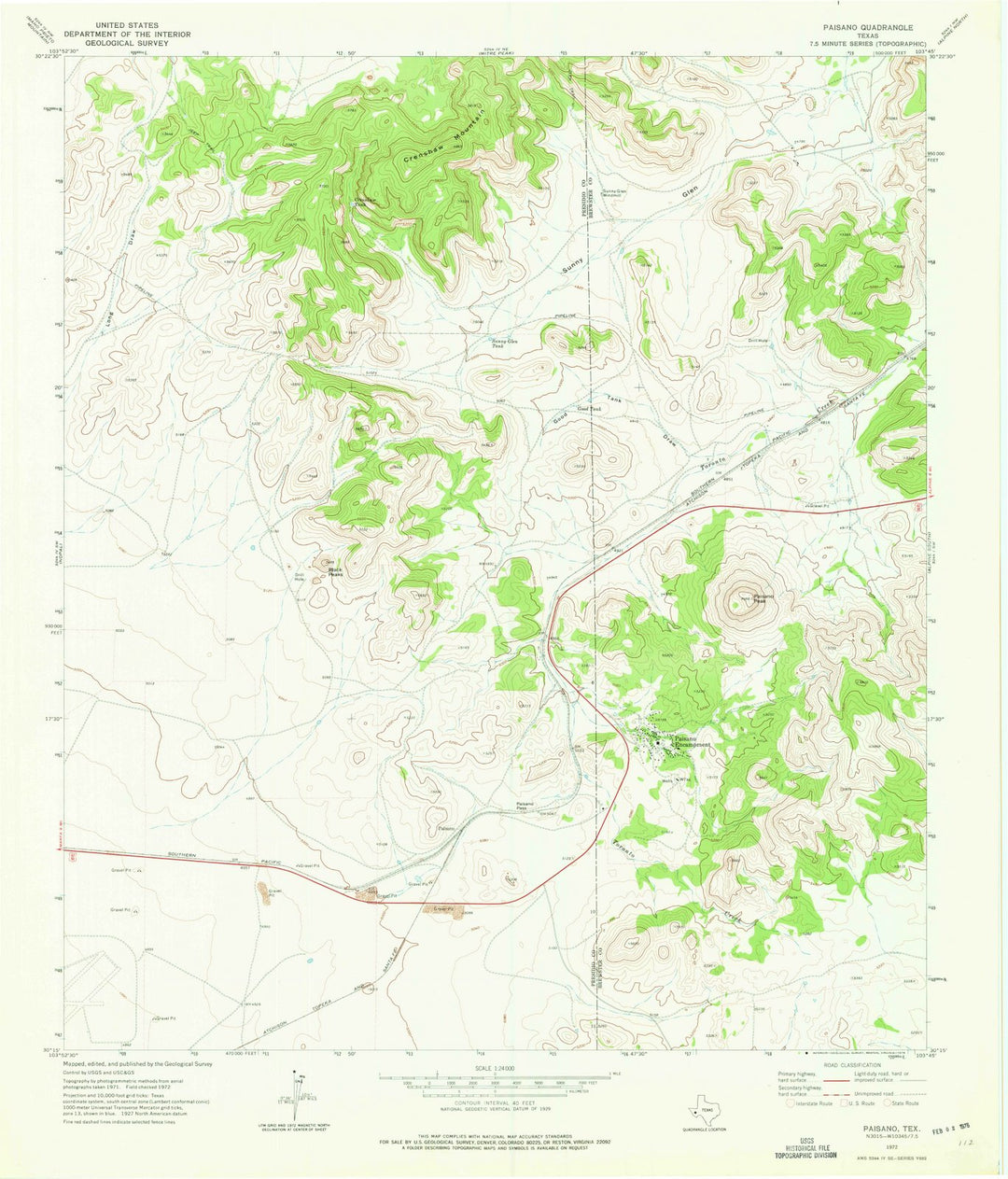 1972 Paisano, TX - Texas - USGS Topographic Map