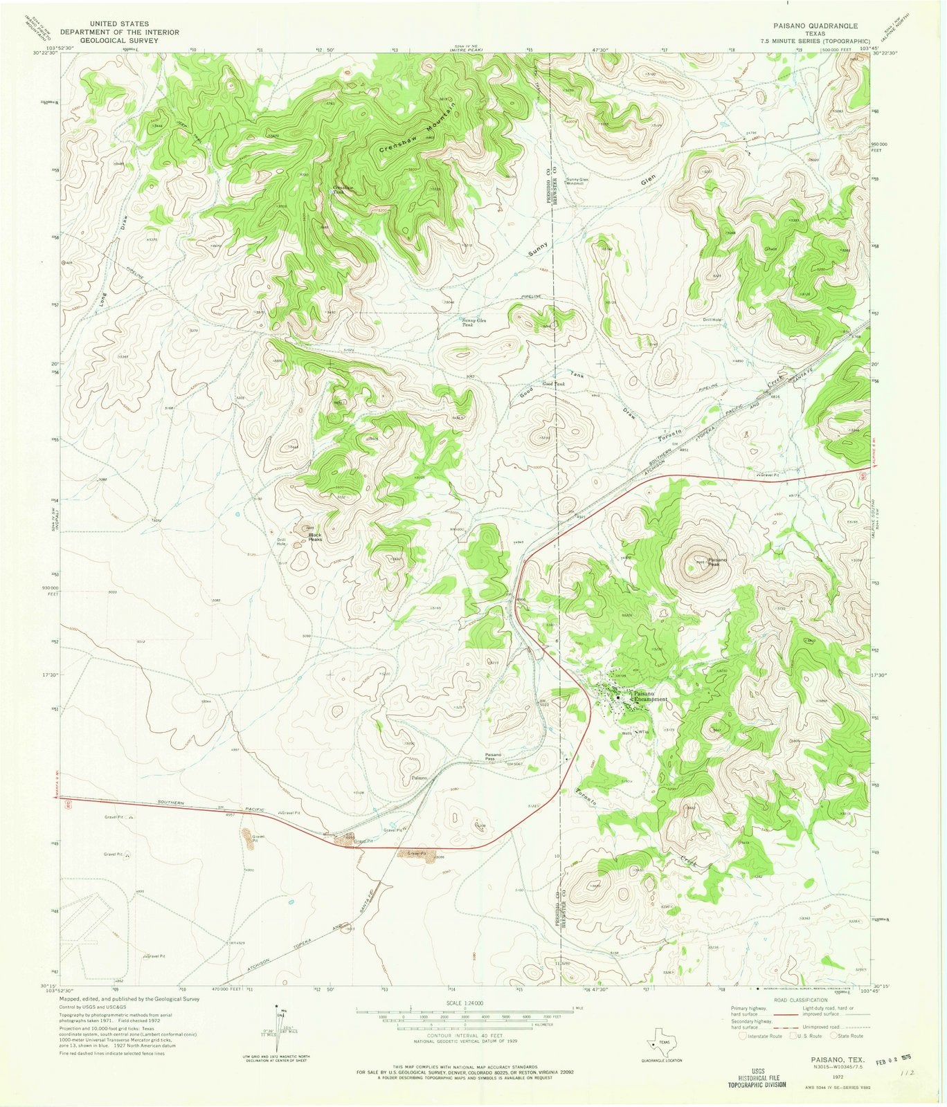 1972 Paisano, TX - Texas - USGS Topographic Map