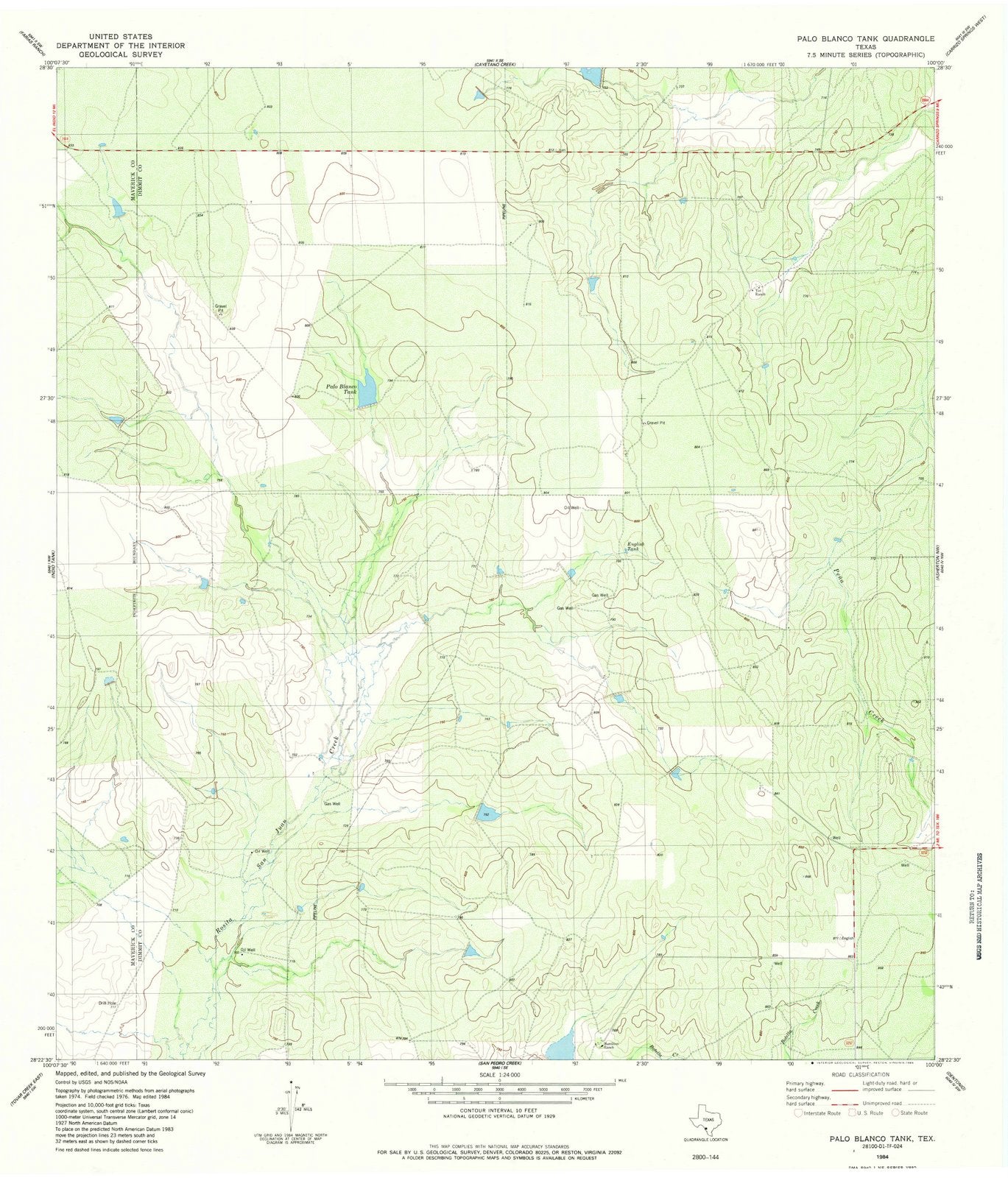 1984 Palo Blanco Tank, TX - Texas - USGS Topographic Map