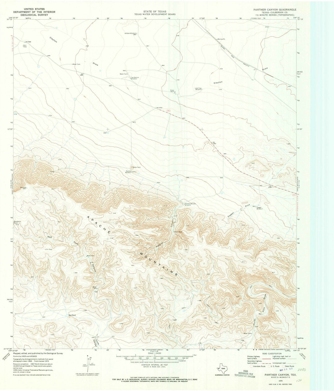 1970 Panther Canyon, TX - Texas - USGS Topographic Map