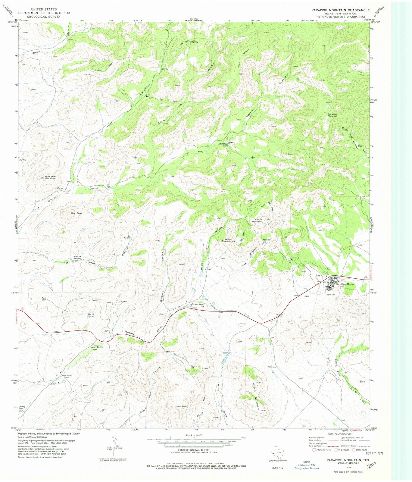 1978 Paradise Mountain, TX - Texas - USGS Topographic Map