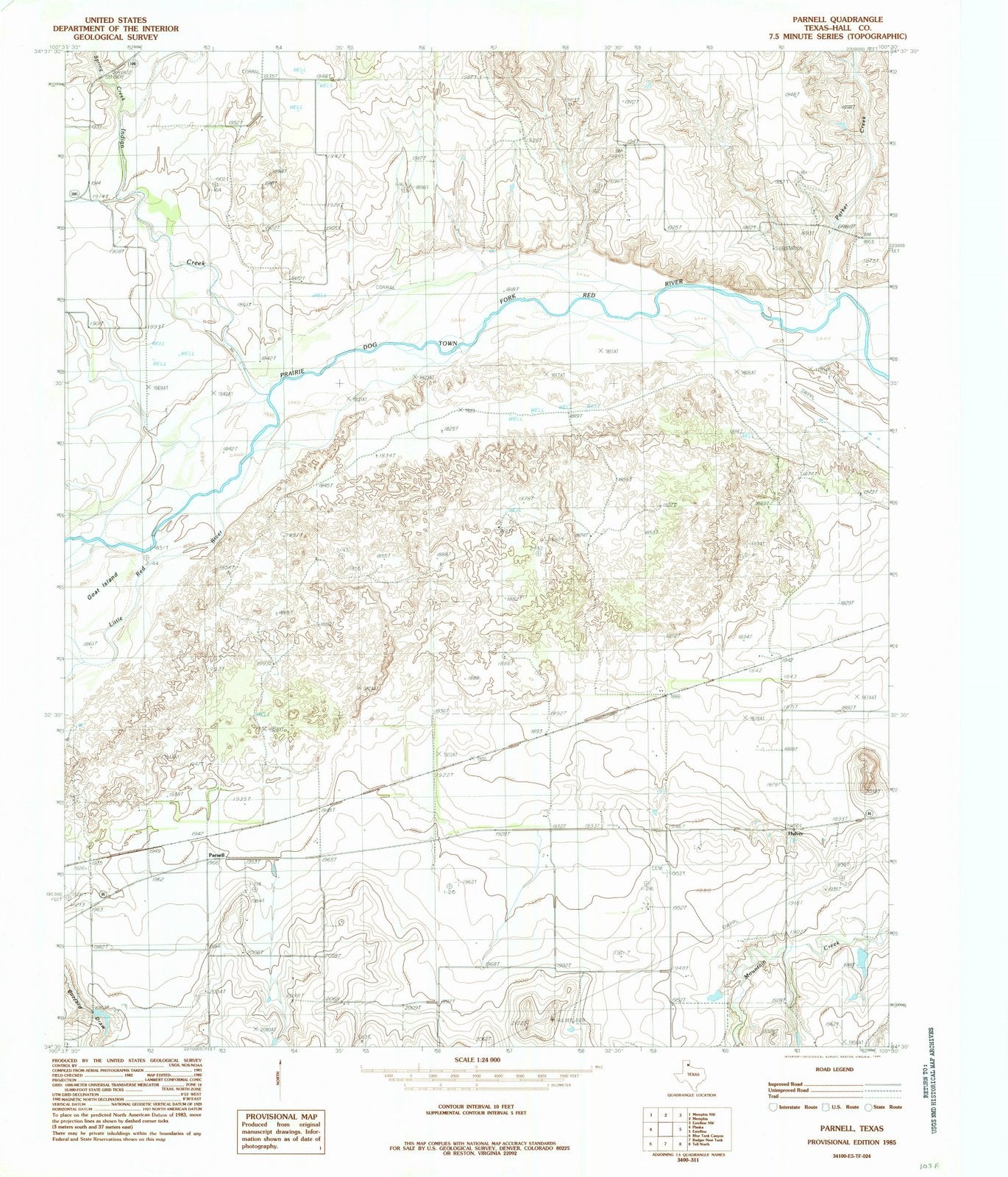 1985 Parnell, TX - Texas - USGS Topographic Map