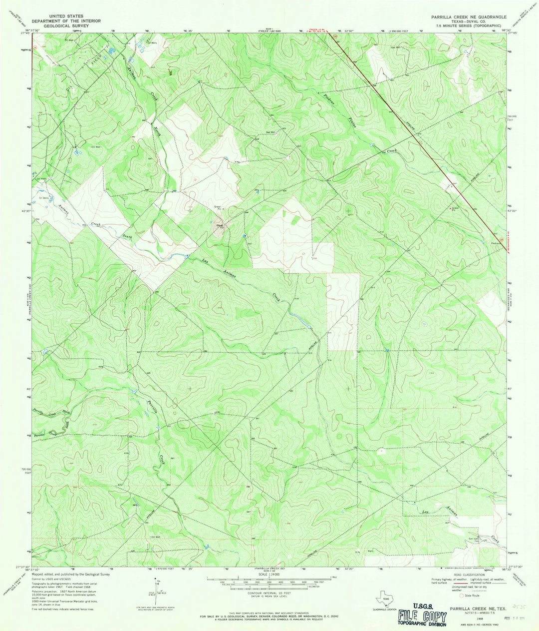1968 Parrilla Creek, TX - Texas - USGS Topographic Map