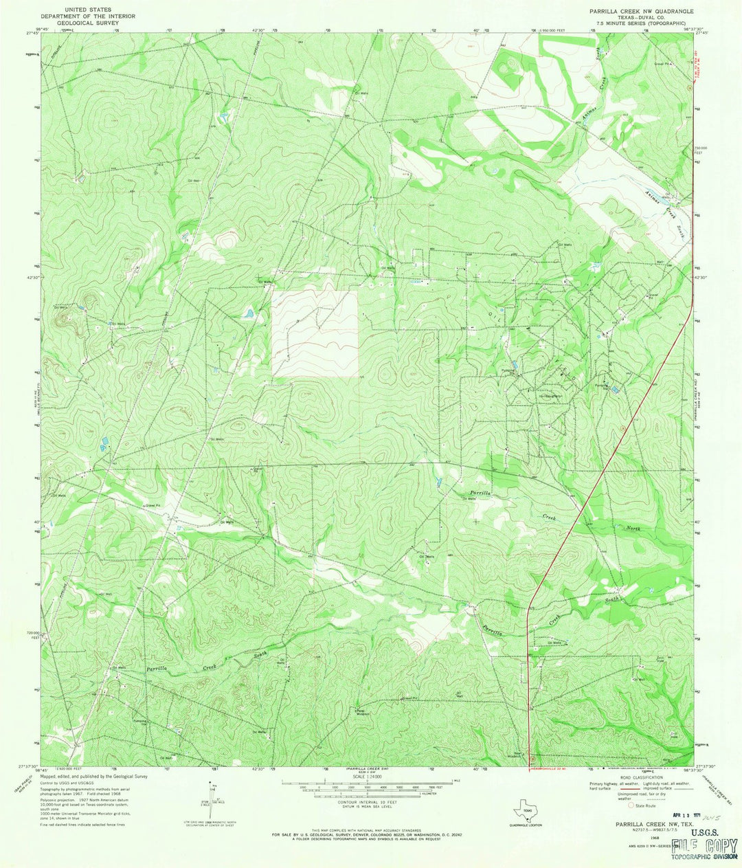 1968 Parrilla Creek, TX - Texas - USGS Topographic Map v2